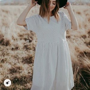 PIPER & SCOOT WATERFORD WHITE & BLACK EMBROIDERED STRIPE DRESS